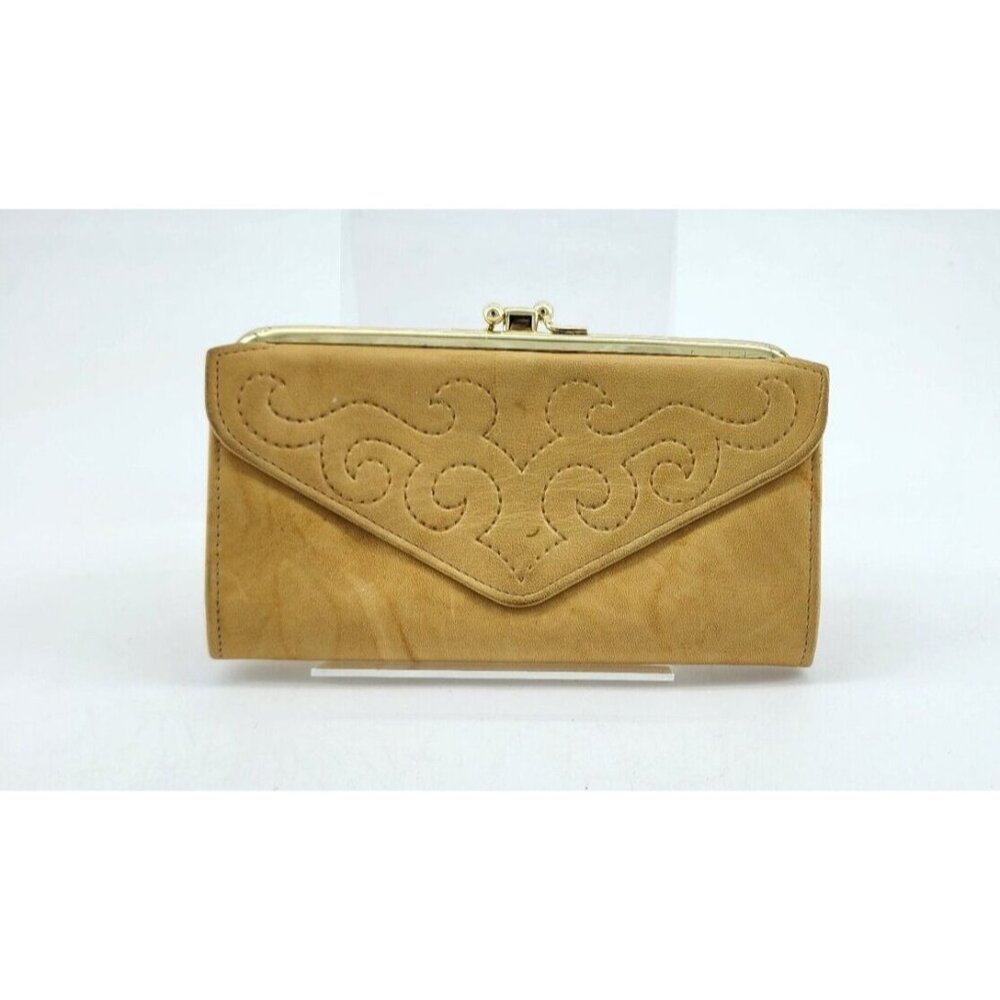Princess Gardner Laser Cut Full Grain Cowhide Leather Wallet Yellow Kiss Lock